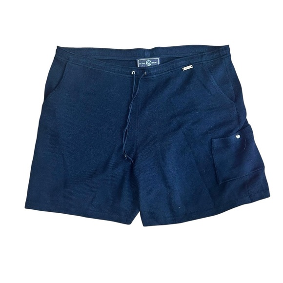 St John Shorts Navy Blue Santana Knit Gold Hardware Elastic High Waisted L - Picture 1 of 7